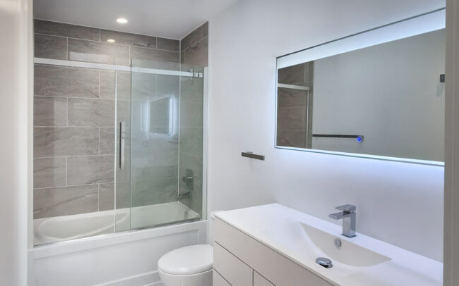 Renovated shower area with modern fixtures in a Toronto bathroom
